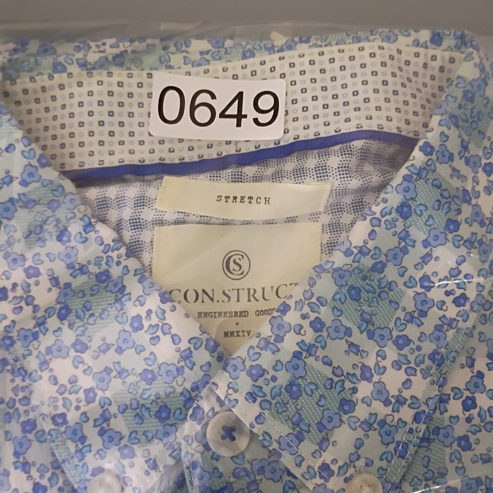 ConStruct Mens Blue White Floral Print Short Sleeve Stretch Button Down Shirt L - Picture 12 of 12